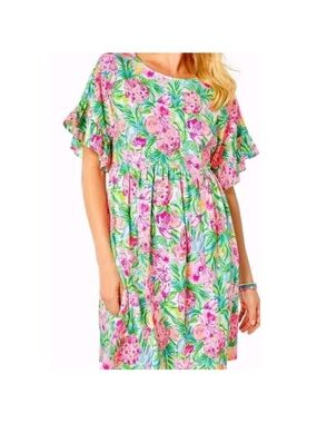 Lilly Pulitzer Tiltson Swing Dress Resort White Pear Necessities Ruffle Sleeve M